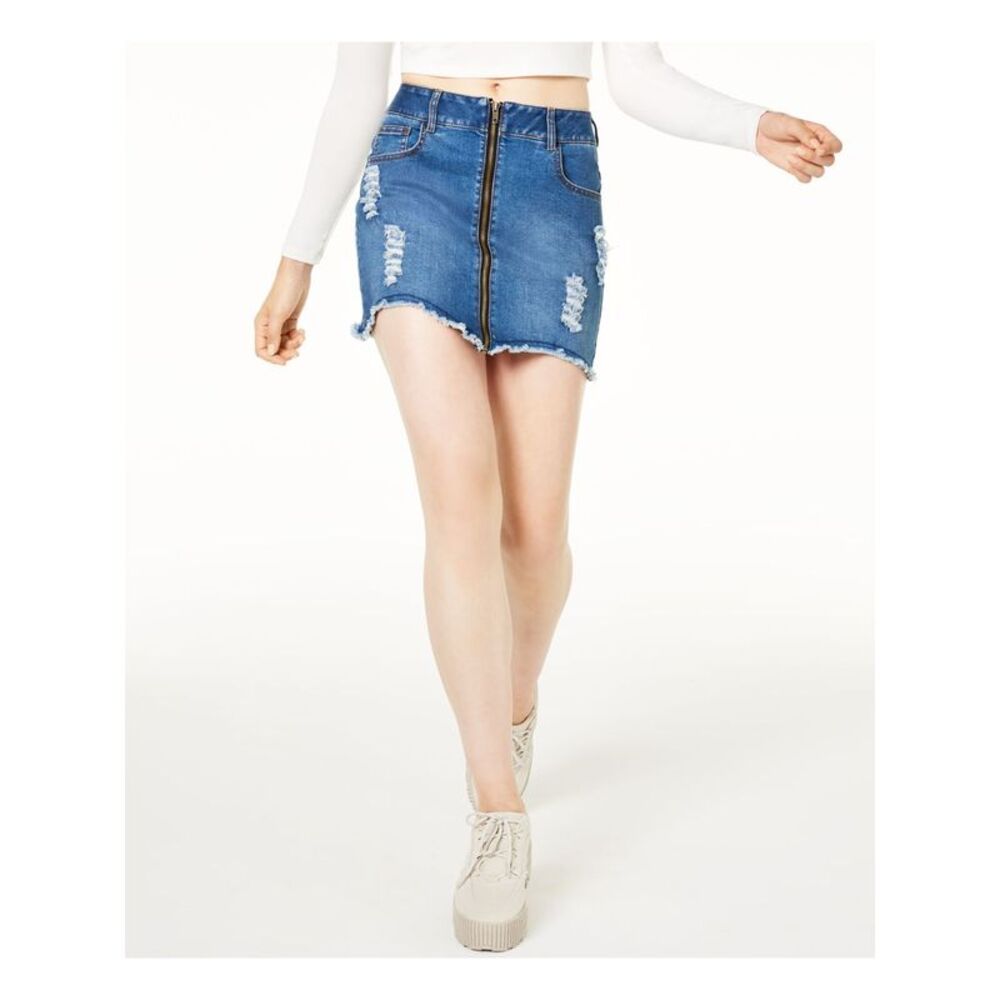 WAISTED Womens Navy Frayed Mini Pencil Skirt Size: S